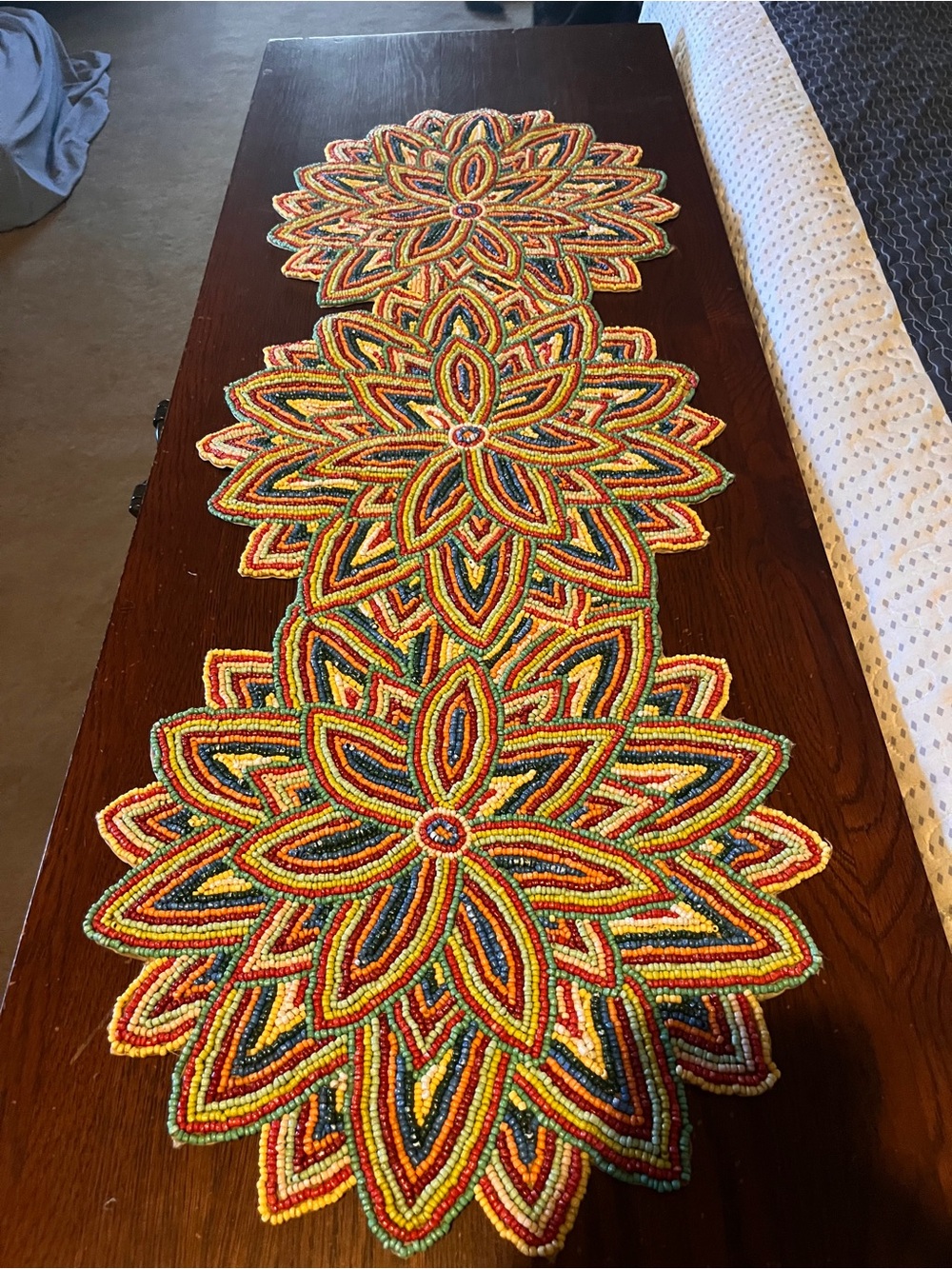 Gorgeous Multicolor Beaded Floral Table Runner